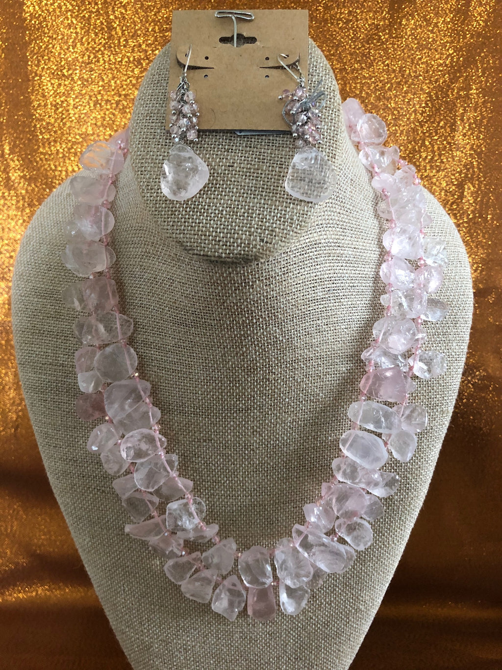 Pink Leaves Rose Quartz Necklace Handmade