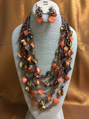 Carnelian Orange with Brown Pearls, Necklace Handmade