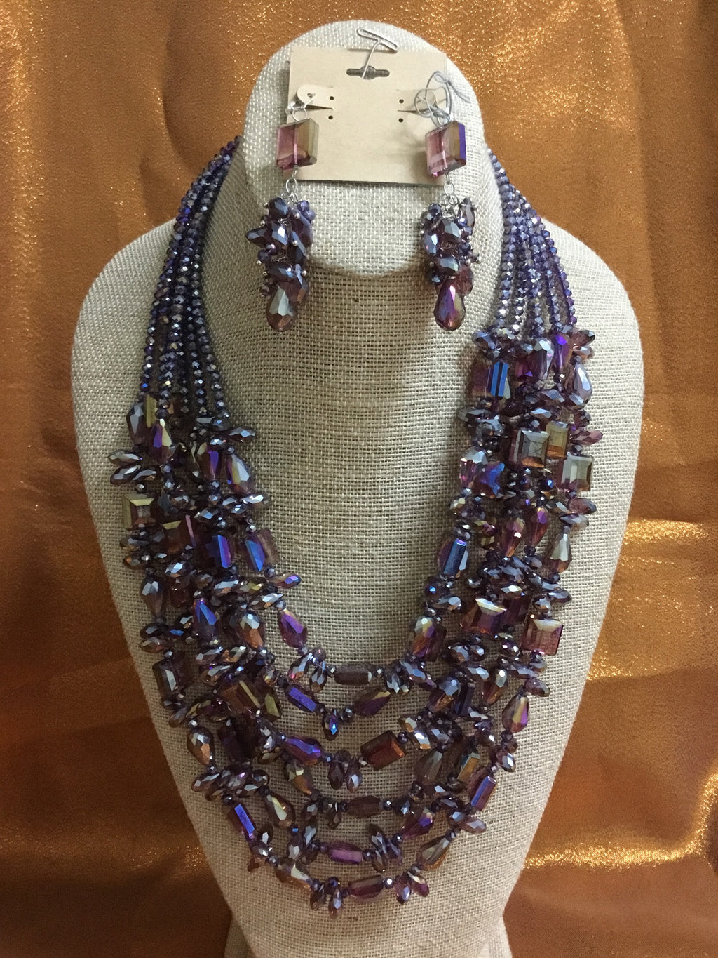 PLATINUM Purple Crystal Necklace Handmade