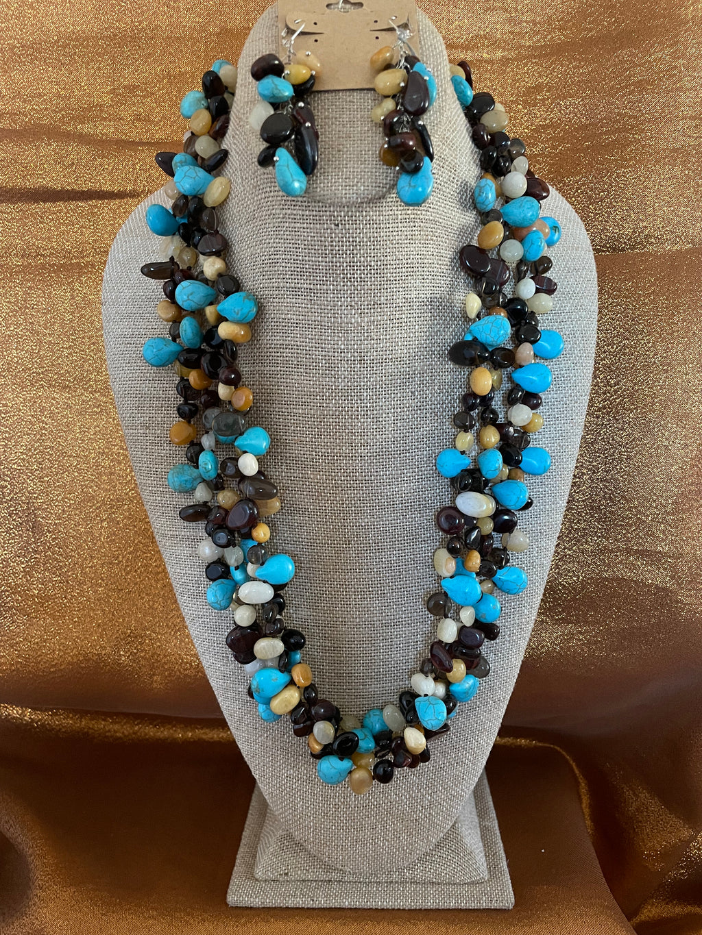 Multi Color Turquoise, Smokey Quartz, Tiger Eye  Necklace Handmade