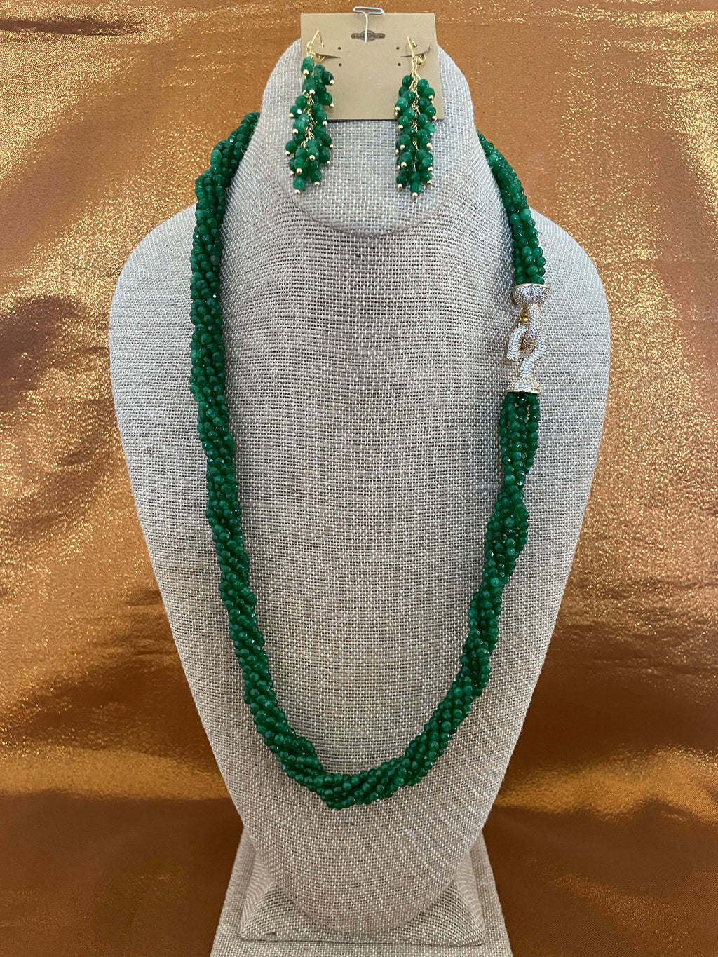 Pave Green Jade Crystal  Necklace Handmade