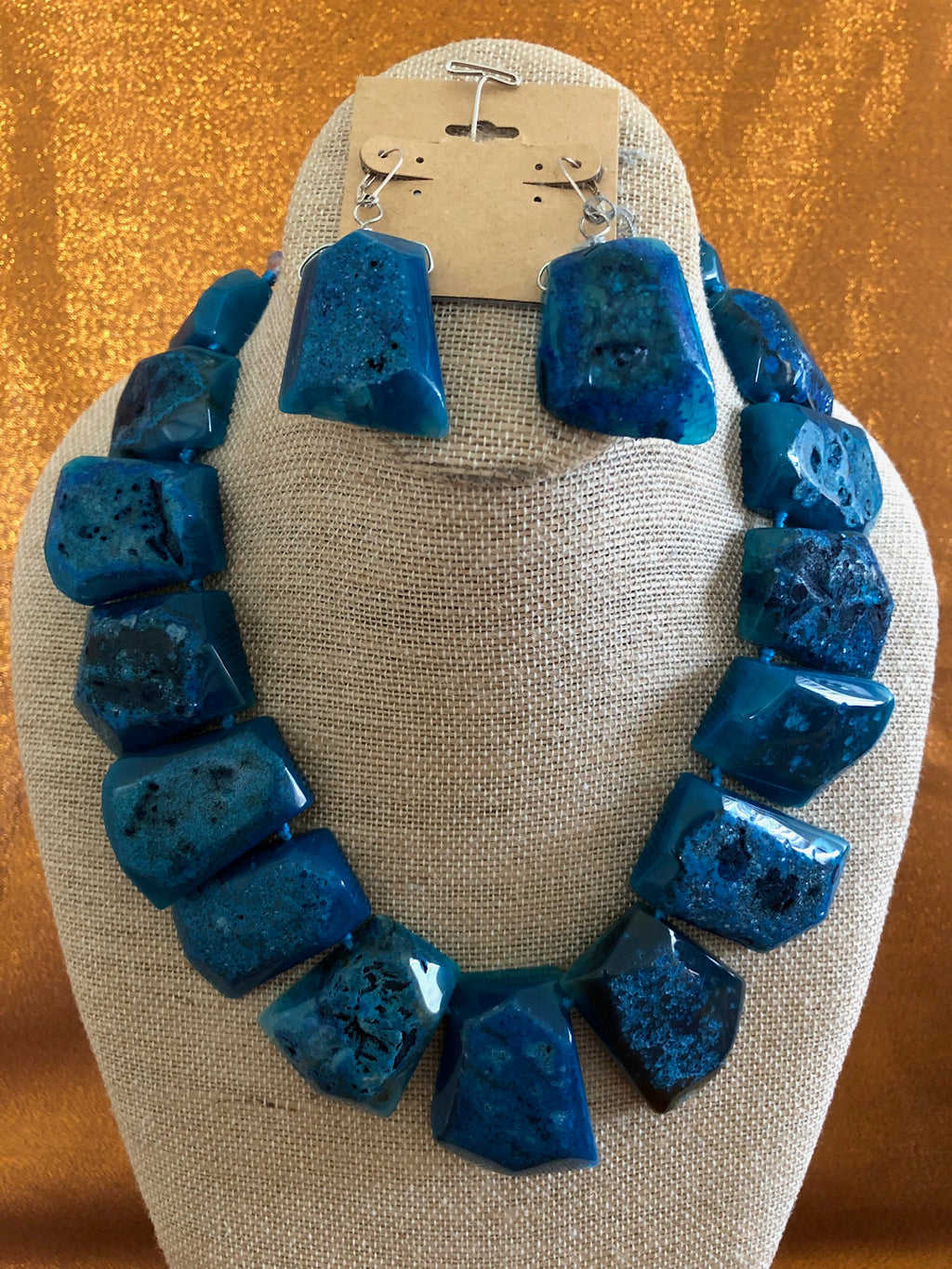 Rubi Nugett, Blue Agate, Handmade Necklace