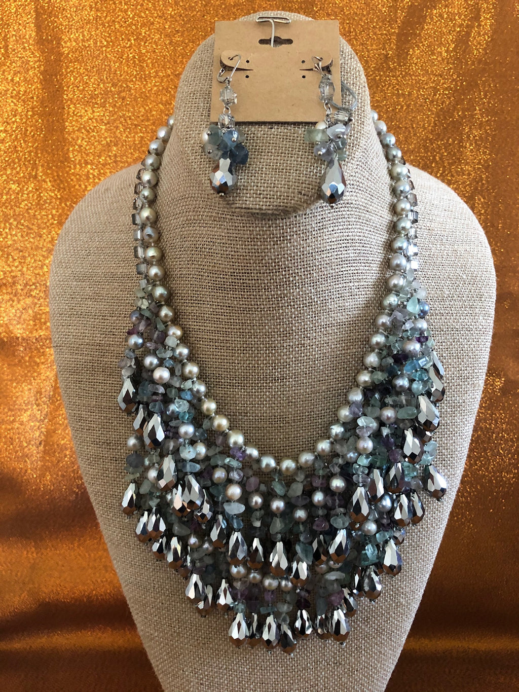 Flo, Fluorite & Crystals & Pearls Necklace Handmade