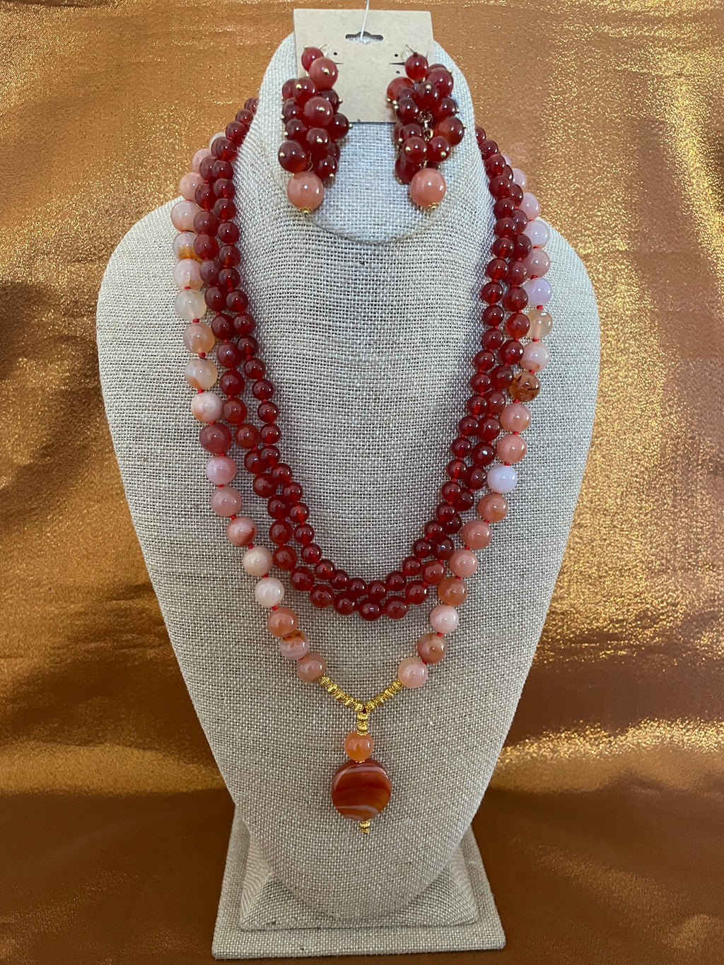 Carnelian Orange with Pendent, Necklace Handmade