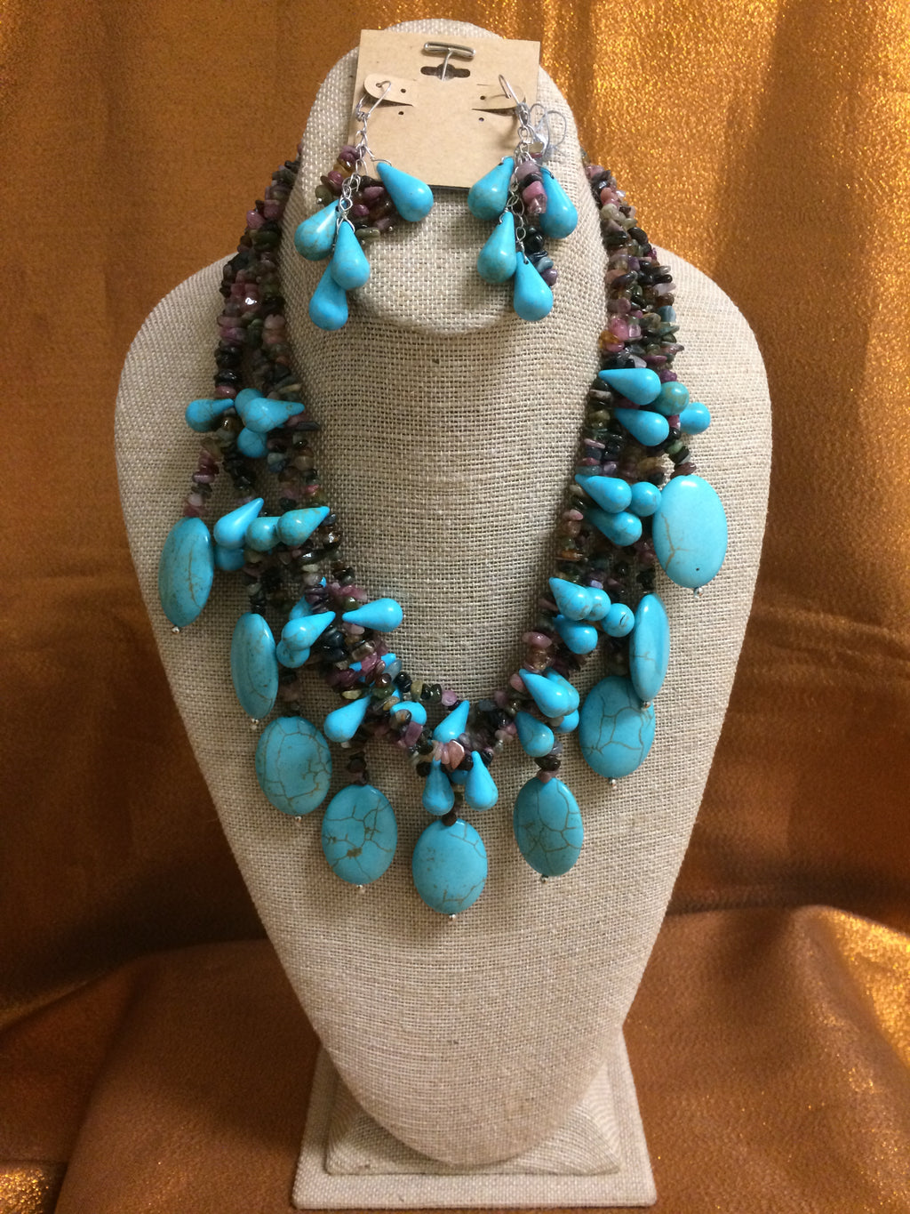 “DROP” Turquoise & Tourmaline  Necklace Handmade