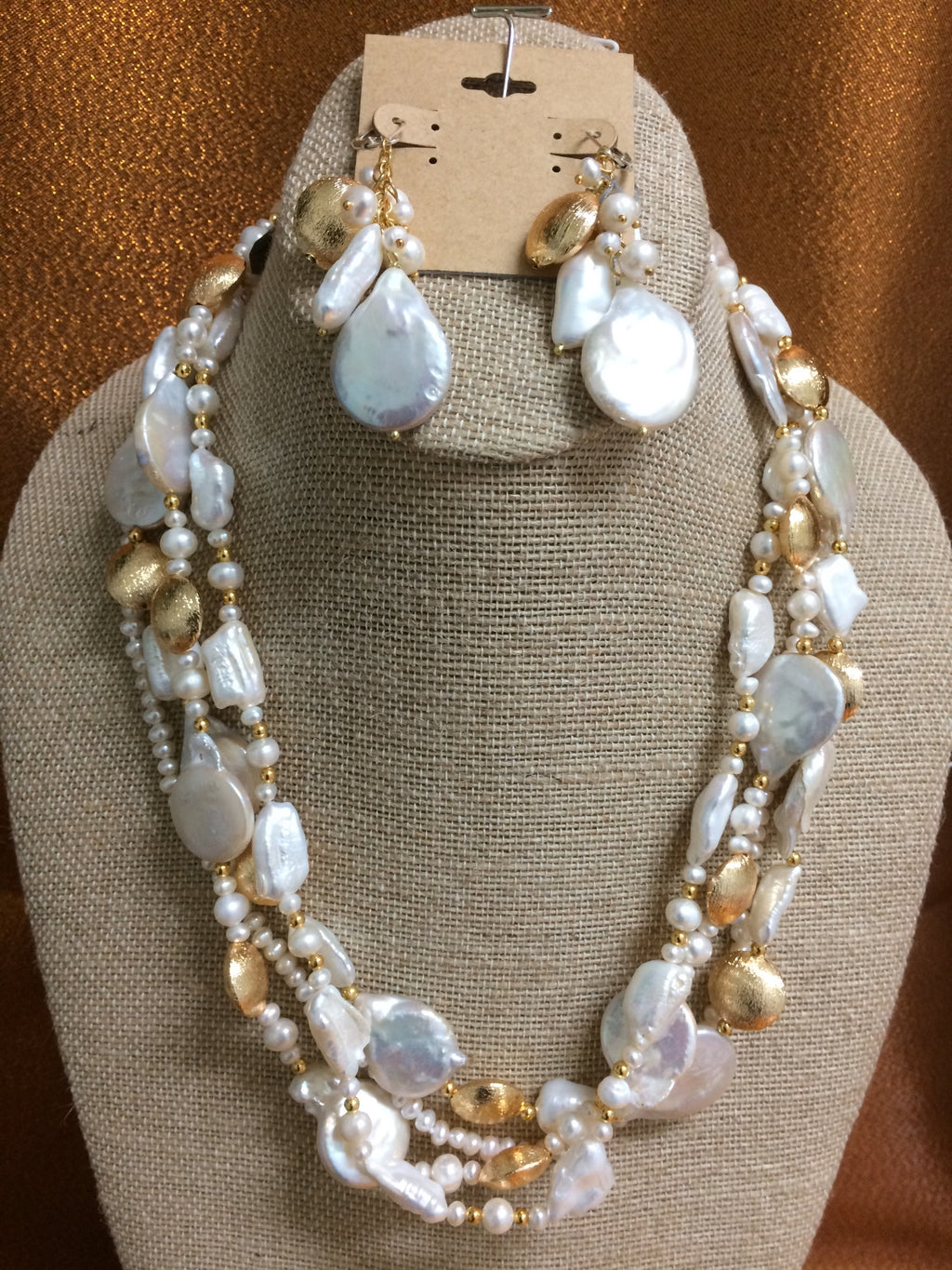 Keshi Pearl GOLD Color Necklace Handmade