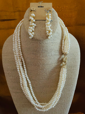 White Pearl, Front Clasp 5 Strands, Handmade Necklace