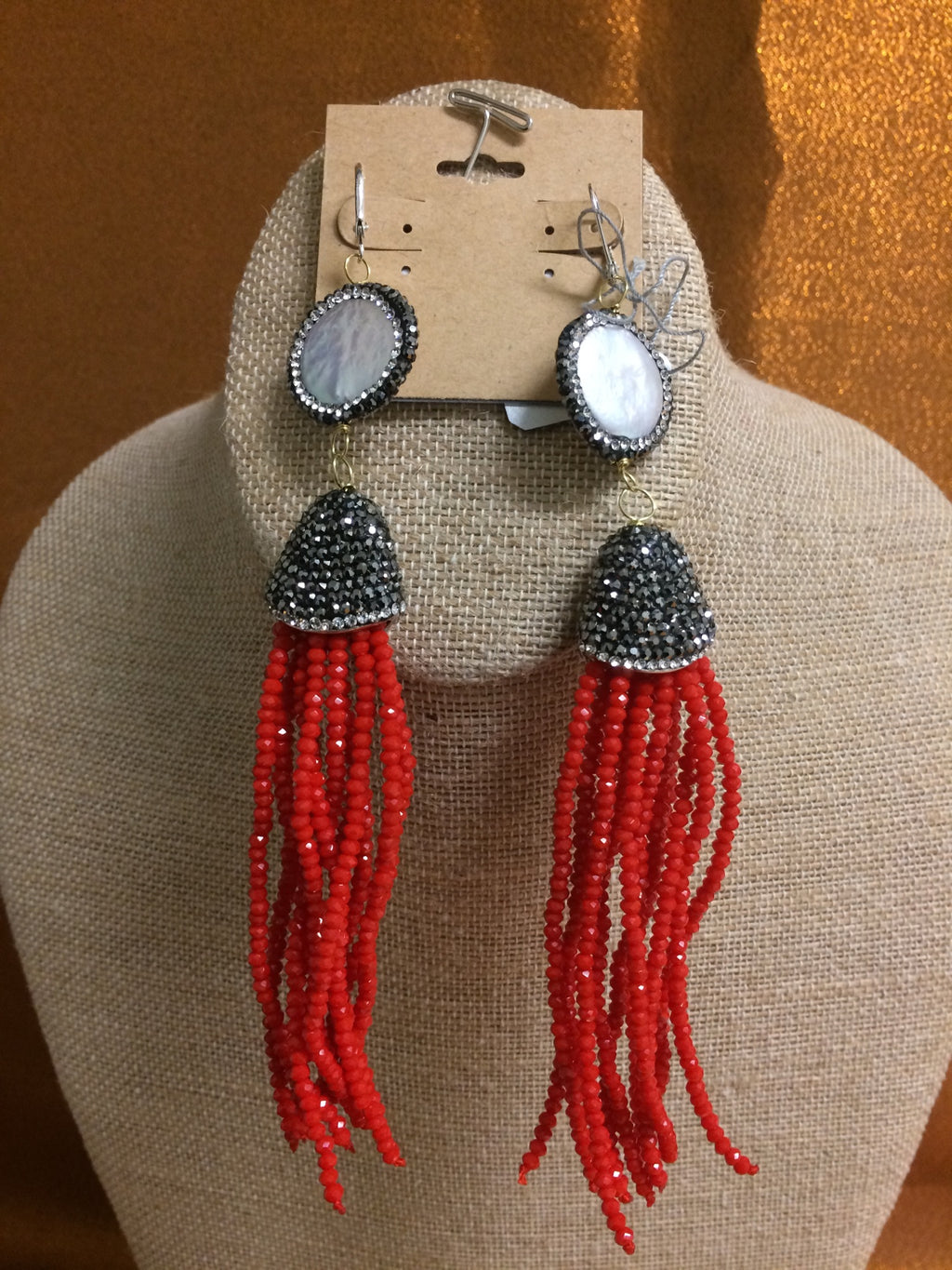 KWANZA RED Crystals with White Coin Pearls, Earrings