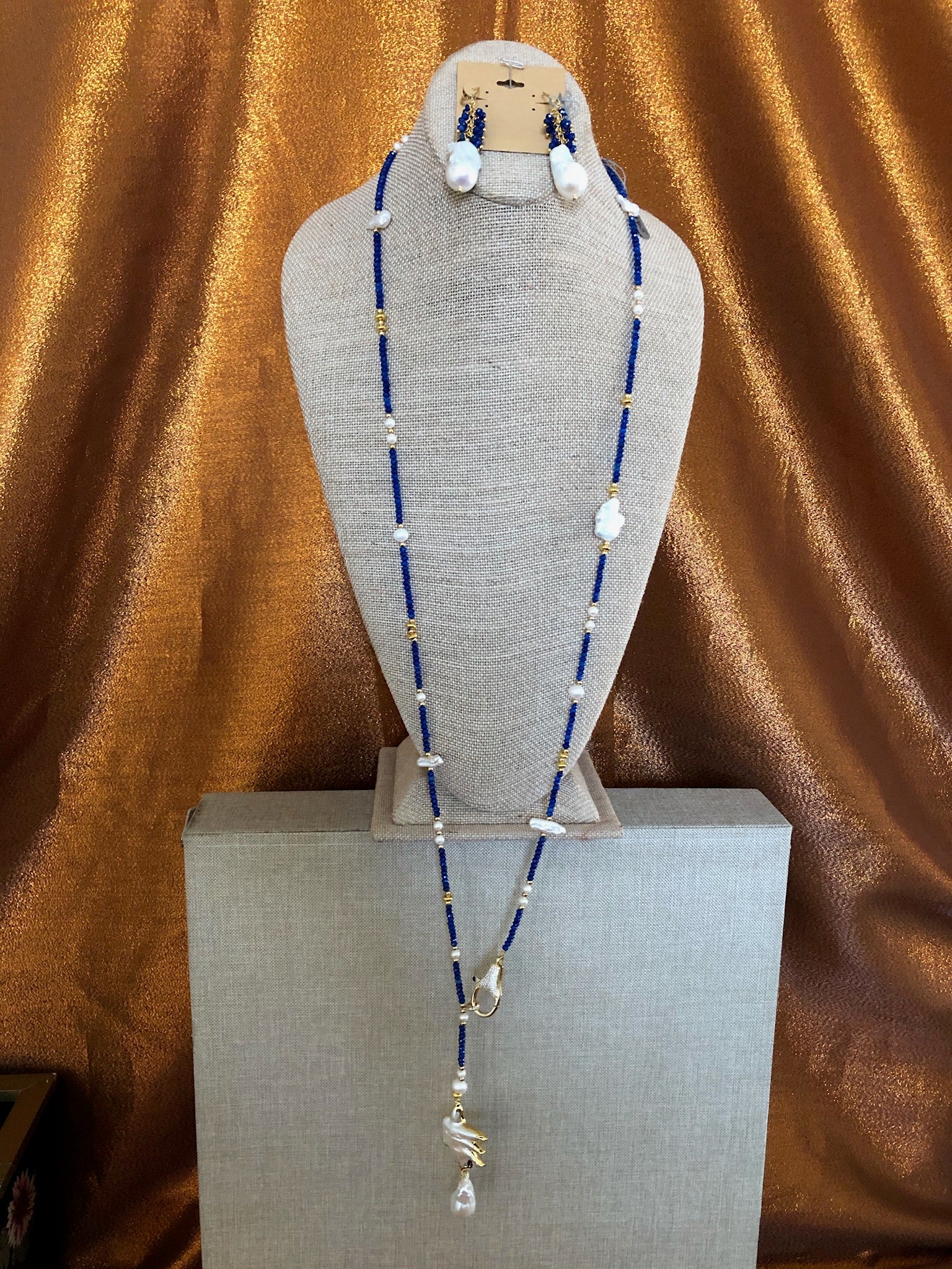 BUCKLE Blue Jade Crystal with Pearls Necklace Handmade