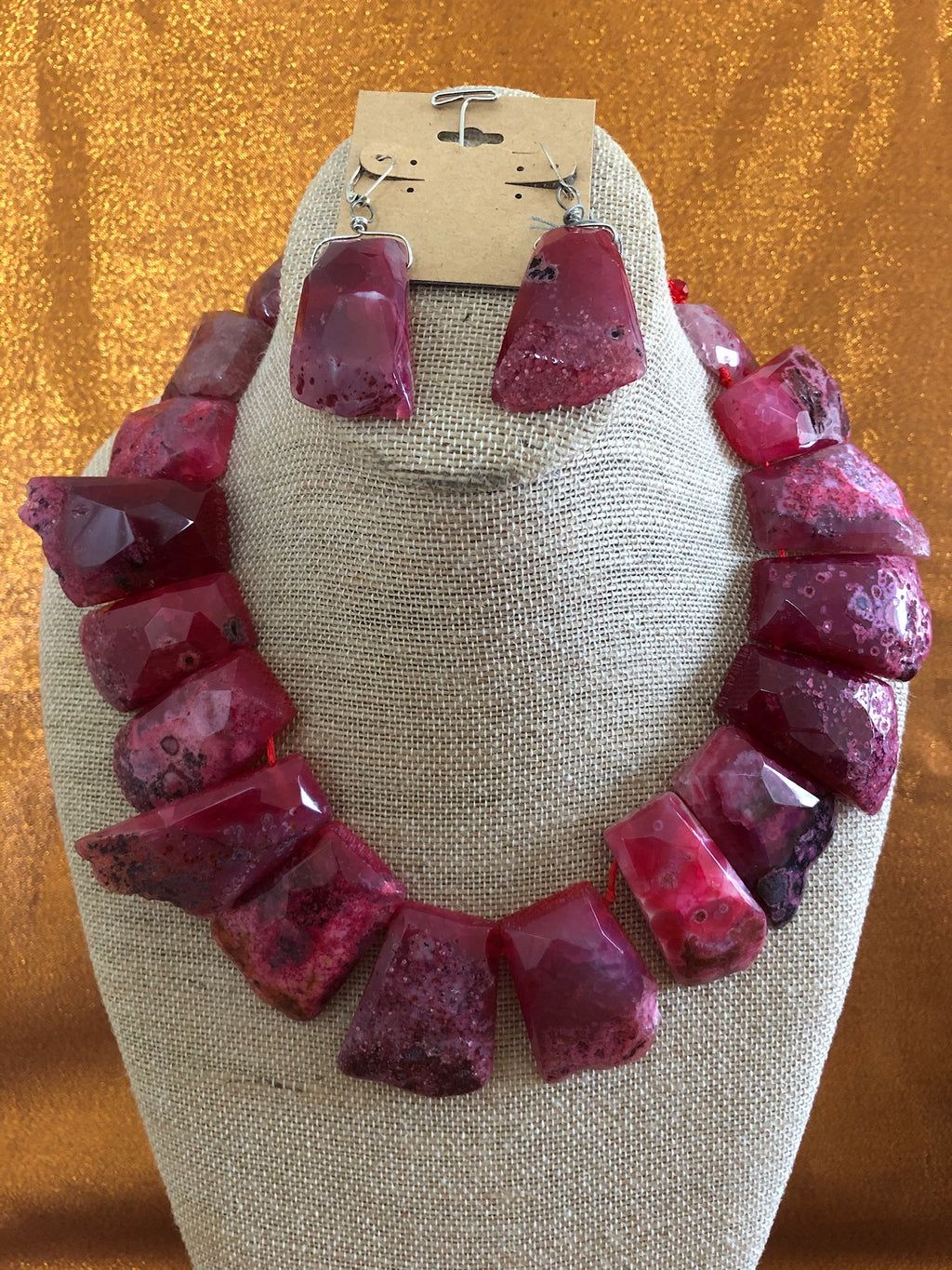 Rubi Nugett, PINK Agate, Handmade Necklace