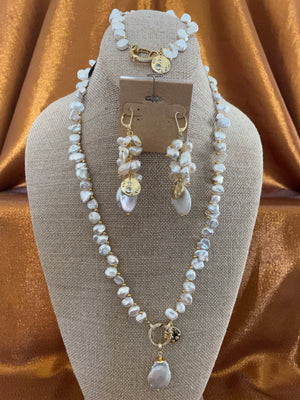 COIN Pearls with GOLD Color Accents Necklace Handmade