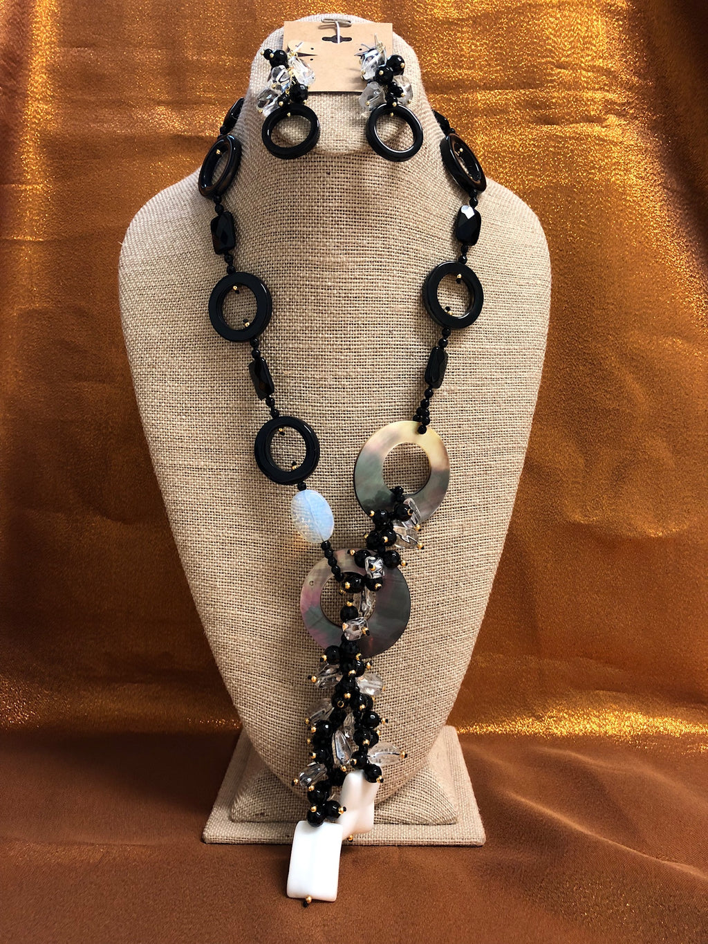 Black Onyx with Porcelain, single Strand Necklace Handmade