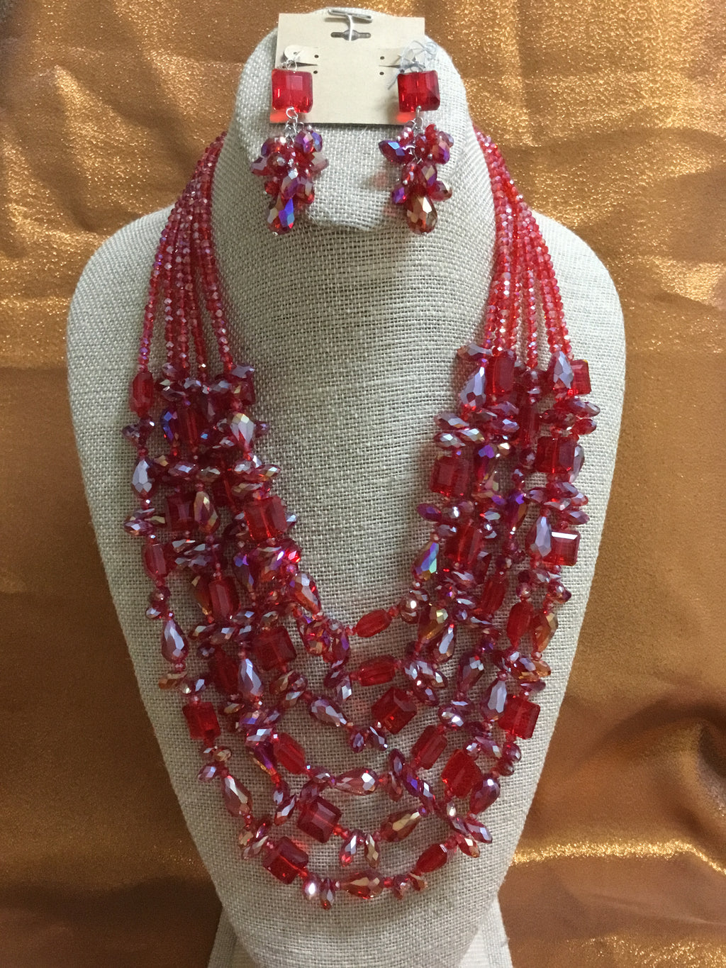 PLATINUM Red Crystal Necklace Handmade