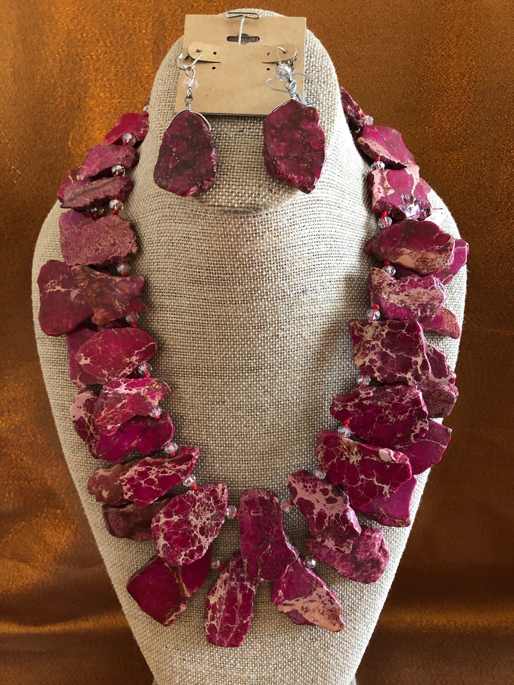 Leaves Pink, Imperial Jasper Handmade Necklace