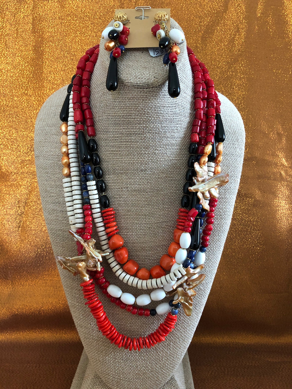 Drumline, Red Coral Multi Corals Necklace Handmade