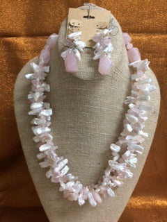 Bi Wi Pearl With Pink Rose Quartz Necklace Handmade