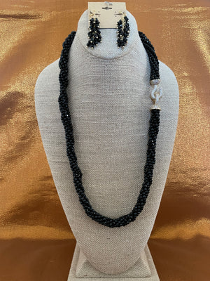 Pave Black Jade Crystal  Necklace Handmade