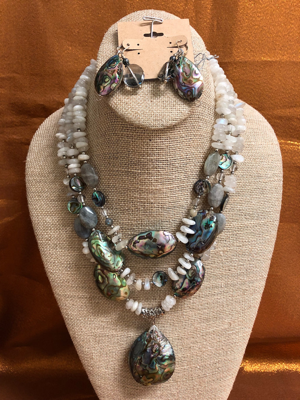 PAULA , Shells, Moonstones, Handmade Necklace