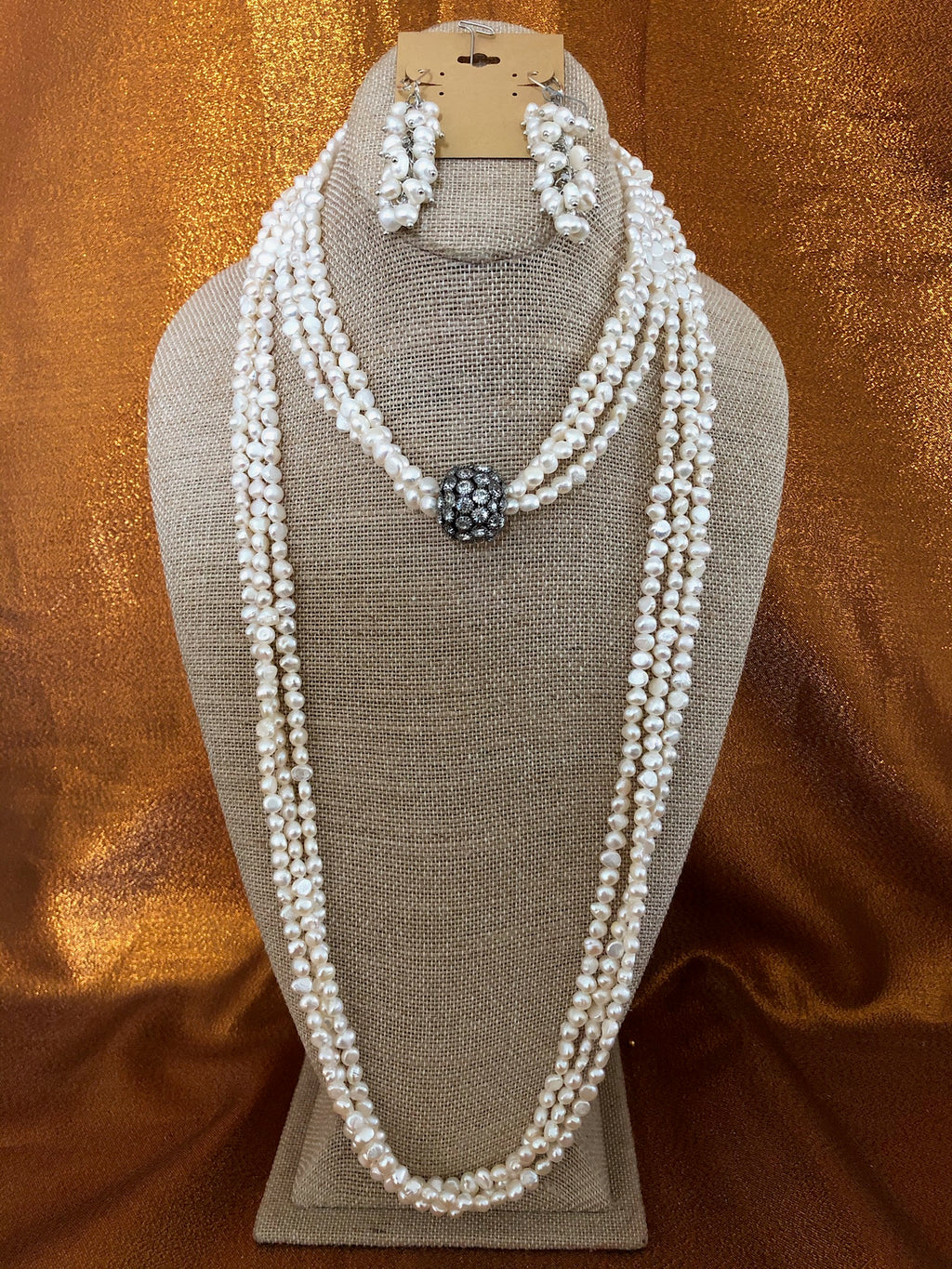 Disco White Pearl Necklace Handmade