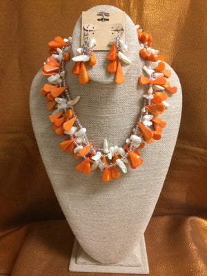 Cora Orange with White Pearls,  Necklace Handmade