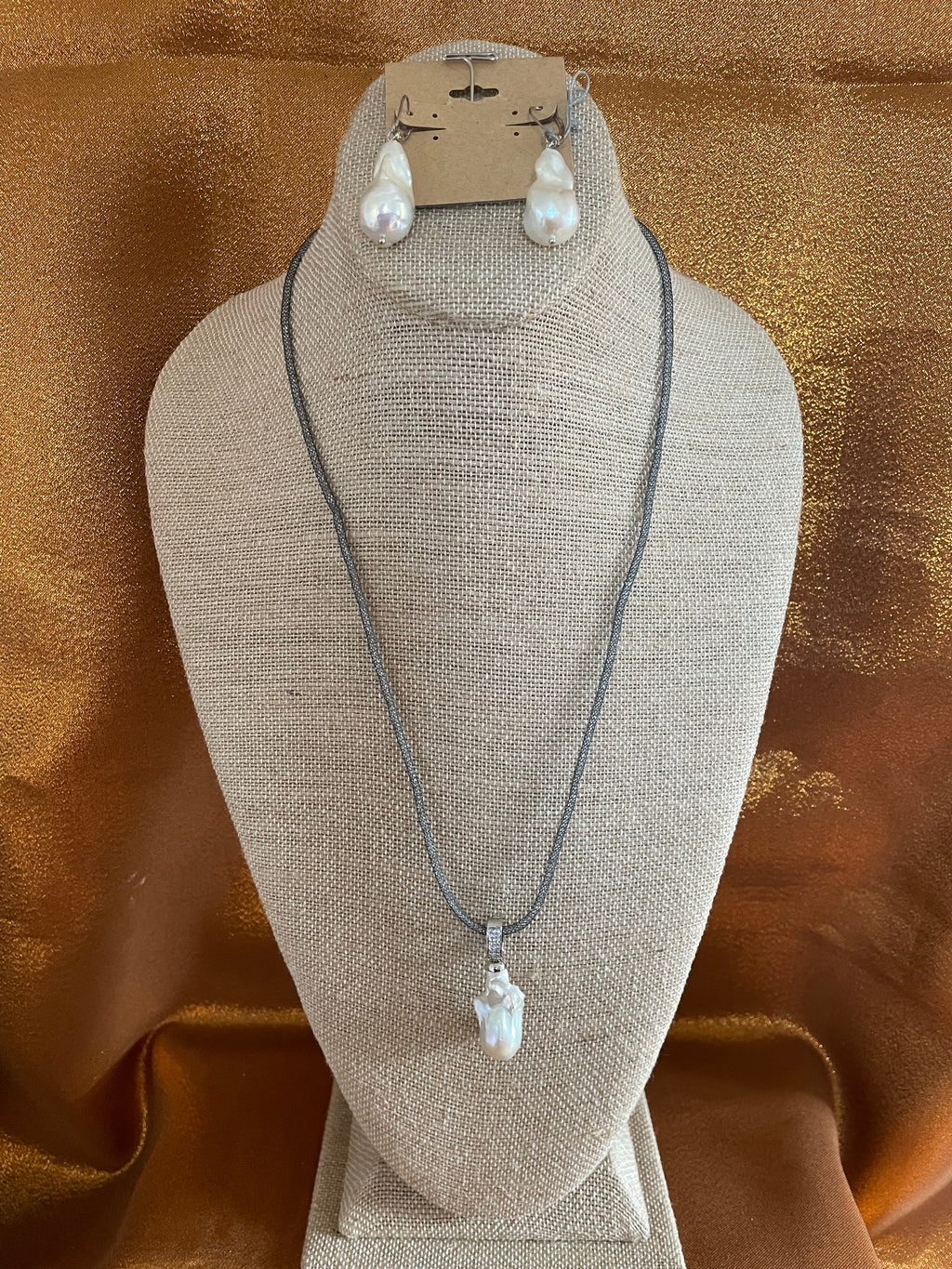 Baroque Keshi White Pearl Drop, with Mesh Chain, Handmade Necklace